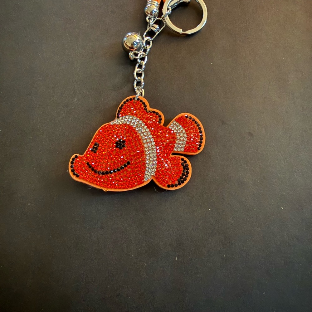 Kids Orange Rhinestone Fish Keychain Bag Charm